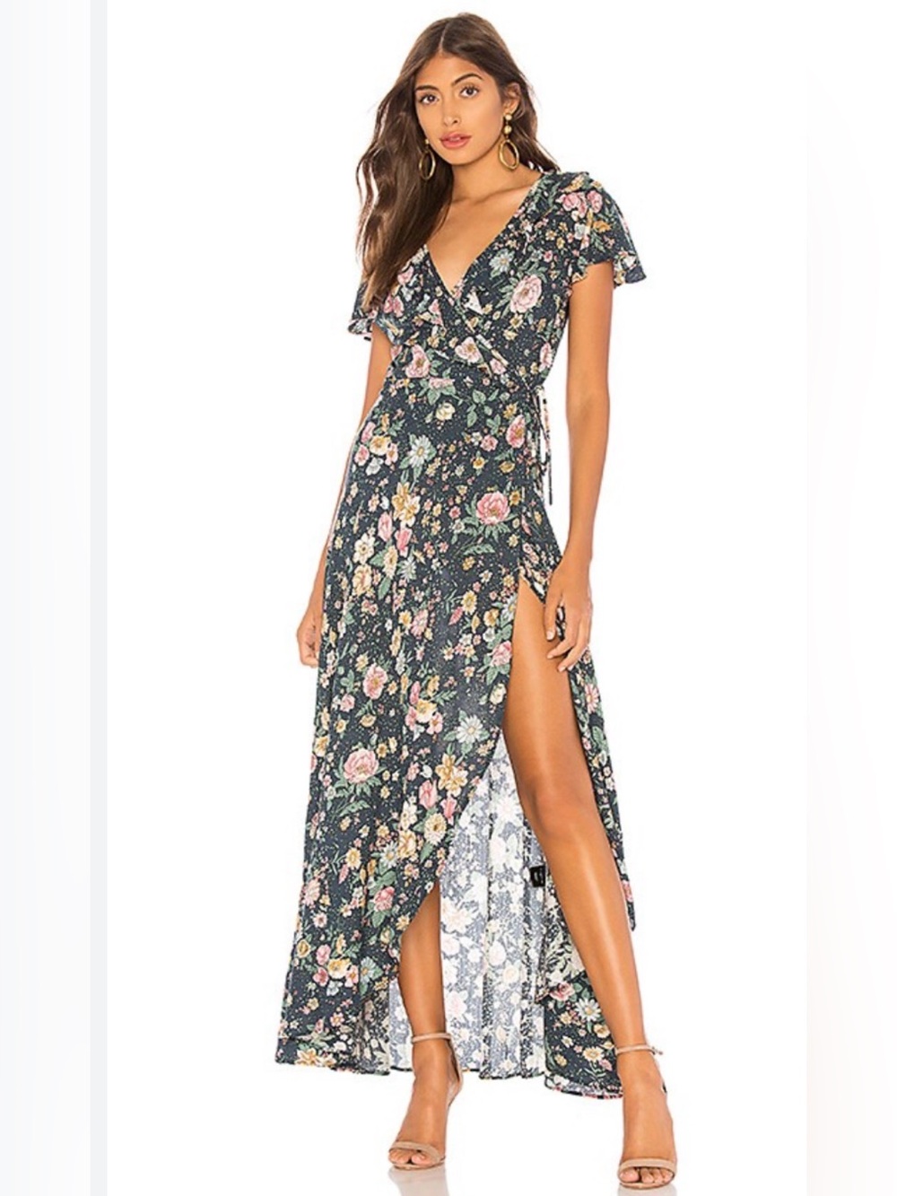 GUC Auguste Spring Rose Wrap Maxi Dress in Navy | Size 4